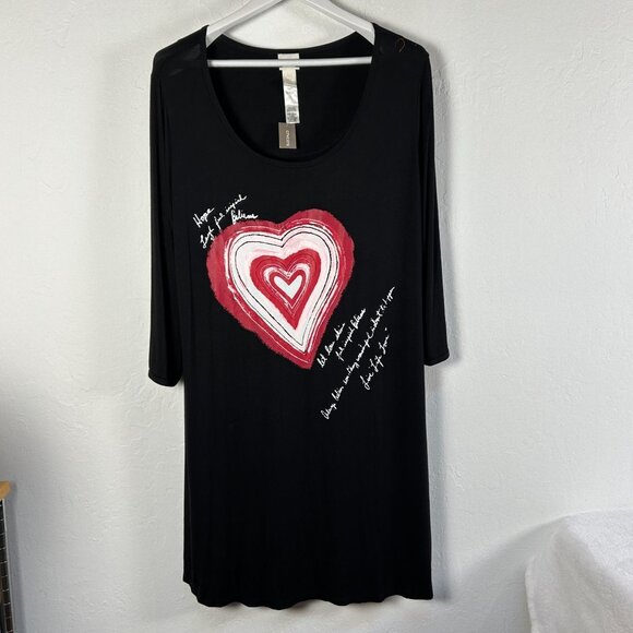 Chico's Womens Black Heart Graphic Long Sleeve Cozy Tee Dress L/XL Stretch New - Picture 1 of 8
